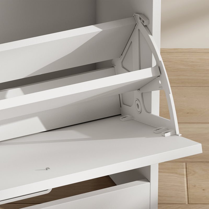 Shoe Cabinet, Slim Shoe Organizer Cabinet with 2 Flip Drawers, Adjustable Shelves, Drawer and Glass Top