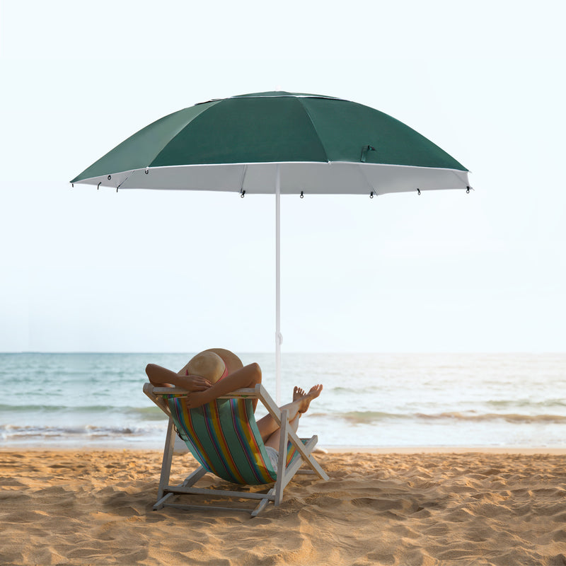 7.5FT 2-in-1 Beach Umbrella with Carry Bag, Umbrella Shelter with Silver Coated UPF50+ UV Protection and Adjustable Height for Camping, Fishing, Backyard, Blue