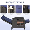 Wicker Recliner Chair with Adjustable Backrest and Footrest, Washable Cushion, Side Tray, Blue