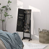 Free Standing Armoire Organizer, Lighted Mirrored Jewelry Cabinet w/ Angle Adjustable & 16 LED Lights Black