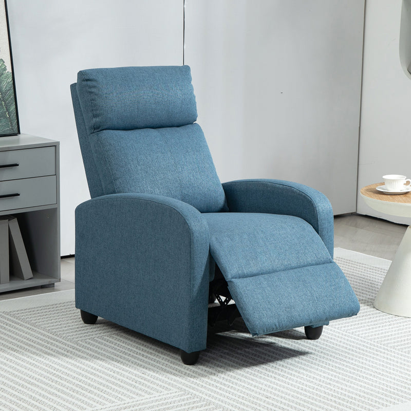 Single Recliner Sofa, Manual Home Theater Seating, Single Reclining Sofa Chair with Padded Seat for Living Room, Blue