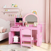 Qaba Kids Vanity Set, Toddler Dressing Table and Chair Set  with Lighted Mirror, Cabinet, Drawer and Shelves, Pink