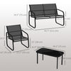 4 Piece Patio Furniture Set, Outdoor Conversation Set with 2 Loveseats, 2 Armchairs, Glass-Top Table, Black