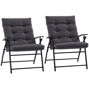 Set of 2 Outdoor Folding Chairs with Adjustable Backrest, Padded Camping Chairs for Outdoor Events, Grey