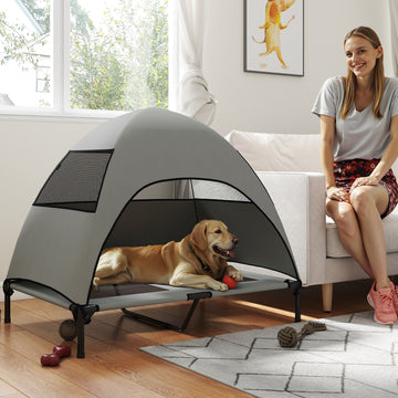 Elevated Dog Bed with Canopy Raised Dog Bed  Washable Mesh Steel Frame 41.7