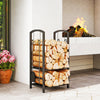 2-Tier Firewood Log Rack with 4 Tools, Fireplace Wood Storage Holder with Shovel, Broom, Poker, Tongs and Hooks, Black