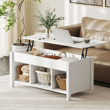 Lift Top Coffee Table, Modern Center Table with Storage Shelves and Hidden Compartment for Living Room, 41