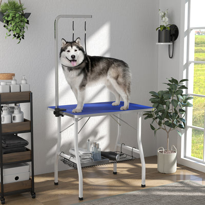 Dog Grooming Table w/ Adjustable Arm, Mesh Tray,  Two Nooses, Rubber Surface, 35