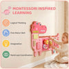 Qaba Busy Board Panels wall mounted Montessori Sensory Toys dinosaur center 87 x 52 x 5.5 cm Pink