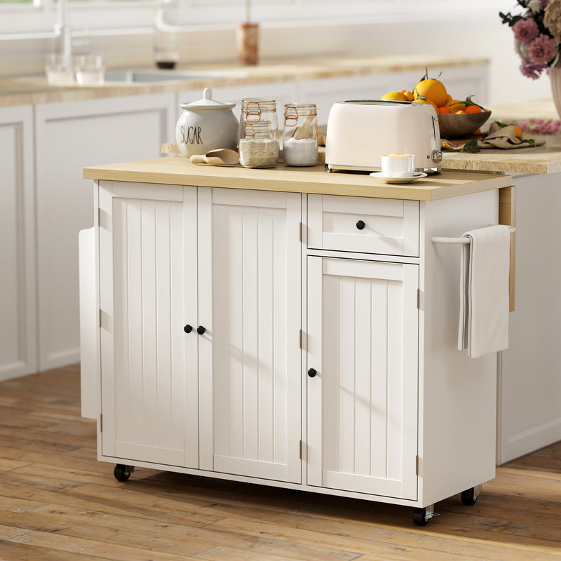 Kitchen Island Cart, Rolling Kitchen Island Table with Drop Leaf, Drawer, Spice and Towel Rack