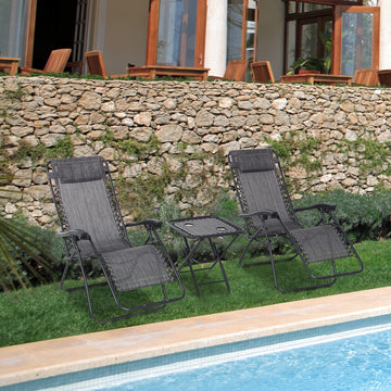 Zero Gravity Chair Set of 2 Patio Chair with Side Table Cupholders and Pillows for Pool, Backyard, Lawn, Dark Grey