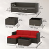 3 Pieces Patio Furniture Set with Cushions, Outdoor PE Rattan Wicker Conversation Corner Sofa Set with Glass Top Table, Red