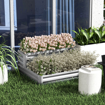 2 Tier Galvanized Raised Garden Bed, Steel Planter Box for Vegetables, Flowers, Herbs, 47