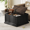 Lift Top Coffee Table with Charging Station, Square Farmhouse Center Table with Hidden Storage, White Wood Grain