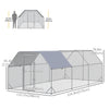 Chicken Run Outdoor, Galvanized Large Metal Chicken Coop Cage, Walk-in Enclosure Poultry Hen Run House Playpen Rabbit Hutch with Flat Roof, Cover, 9.2'x18.7'x6.5'