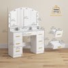 Makeup Vanity with Mirror and 10 LED Lights, 3 Colour Adjustable, Dressing Table with 7 Drawers, 3 Compartments, White