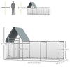Walk In Chicken Run, Large Galvanized Chicken Coop, Hen Poultry House Cage, Rabbit Hutch Metal Enclosure w/ Water-Resist Cover for Outdoor Backyard Farm, 9.9' x 3.5' x 5.6'