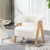 Sherpa Fleece Accent Chair, Upholstered Armchair with Solid Wood Legs and Steel Frame for Living Room, Light Brown