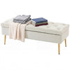 Upholstered Bedroom Bench with Gold Tone Metal Legs, Velvet Tufted and Thick Padding