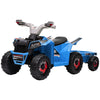 6V Kids ATV Quad, Battery Powered Electric Vehicle for Kids with Back Trailer, Wear-resistant Wheels, for Boys and Girls - Blue
