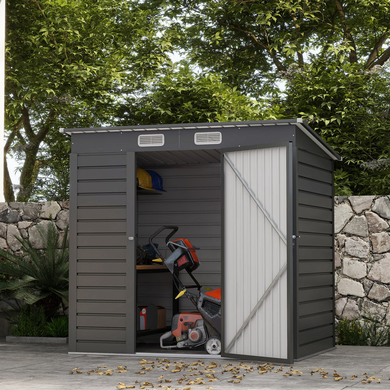 6 x 4FT Galvanized Garden Storage Shed, Metal Outdoor Shed with Double Doors and 2 Vents