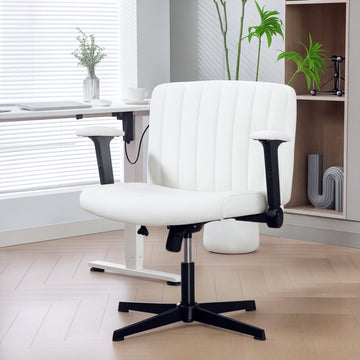 Chaise de bureau croisée avec accoudoirs relevables, large, hauteur réglable, inclinable, sans roulettes, beige