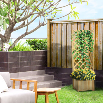 Raised Garden Bed Wood Planter with Trellis for Vine Climbing, 16