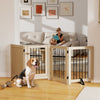 reestanding Dog Gate, Wooden Foldable Pet Gate with 4 Panels, Walk-Through Door, Support Feet, Non-Slip Mats