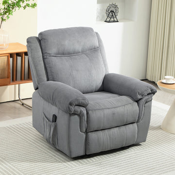 Manual Recliner Chair with Vibration Massage, Side Pockets, Microfibre Reclining Chair for Living Room, Grey