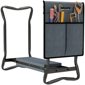 Garden Kneeler and Seat, Foldable Gardening Stool Bench with Thick EVA Foam Kneeling Pad and 1 Large Tool Pouch, Grey