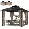 10' x 10' Hardtop Gazebo with 7mm Polycarbonate Double-Tier Roof, Outdoor Gazebo with Netting and Curtains