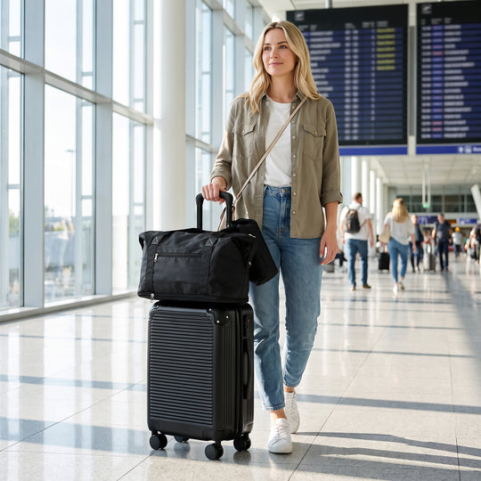 3-Piece Luggage Set, Expandable Carry On Suitcase Set with Travel Duffel Bag, Toiletry Bag, TSA Lock, Hard Shell, Black