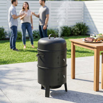 3-in-1 Vertical Charcoal Smoker with 2 Grill Grates, Built-in Thermometer, Adjustable Vent, 2 Doors