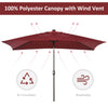 6.5x10ft Patio Umbrella Rectangle Solar Powered Tilt Aluminum Outdoor Market Parasol with LEDs Crank (Wine Red)
