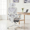 Mesh Desk Chair with Adjustable Headrest, Reclining Ergonomic Office Chair with Footrest, Light Grey
