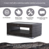 2-Tier Rattan Patio Coffee Table Wicker Patio Tea End Desk with Tempered Glass Top & Storage for Balcony, Backyard, Poolside