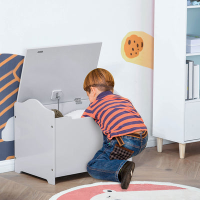 Qaba Kids Wooden Toy Storage Box Organizer Chest with Magnetic Hinge, Large Chest Space, & Groove Handle, Grey