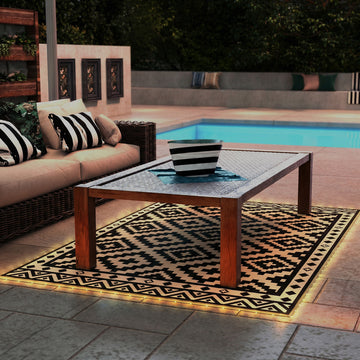 Outdoor Rug Carpet Reversible Plastic Straw Rug with LED Lights 12' x 9'