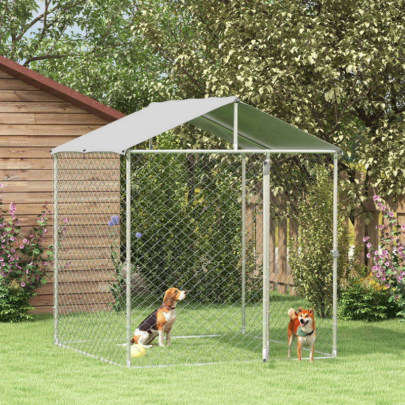 6.6' x 6.6' x 7.8' Outdoor Dog Kennel Heavy Duty Galvanized Steel Chain Link with UV-resistant Roof