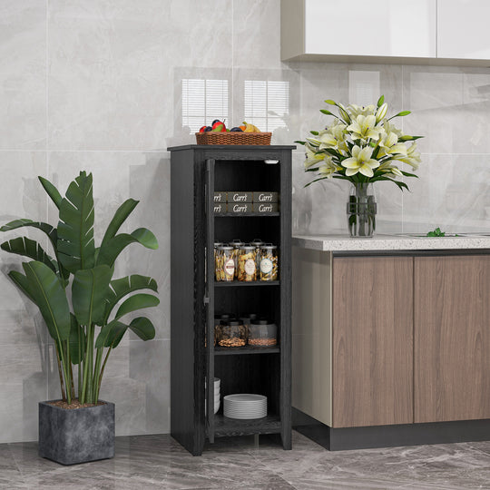 Armoire de rangement de garde-manger de cuisine style ferme de 48 po avec porte coulissante, meuble de cuisine avec étagères réglables, noir