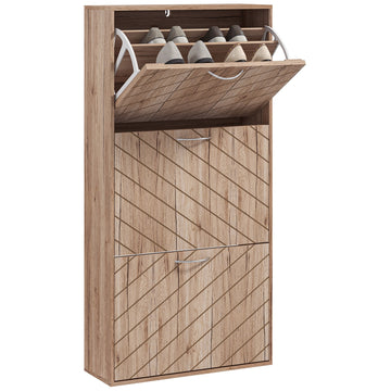 Shoe Storage Cabinet with 3 Flip Drawers, Narrow and Slim, 12 Pair of Shoes Organizer for Hallway, Entryway, Nature Wood