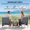 3 Piece Wicker Patio Furniture Set, Outdoor Bistro Set, Side Pockets, Mesh Seat, 2 Tier Glass Table, Cushions, Black