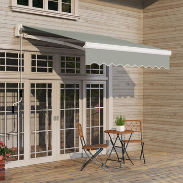 8'x7' Patio Awning Manual Retractable Sun Shade Outdoor Deck Canopy Shelter, Light Grey