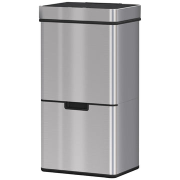 Sensor Trash Can, 19 Gallon Stainless Steel Kitchen Garbage Can with 3 Compartments, Removable Inner Buckets, Silver