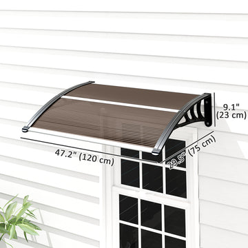 Auvent de fenêtre ou de porte, Abri en polycarbonate pour patio, 30 po x 50 po, brun