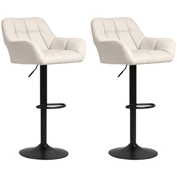 Swivel Barstools Set of 2 Adjustable Bar Stools with Footrest Armrests and PU Leather Back for Dining Room, Cream White