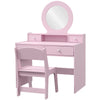 Qaba Kids Vanity Set, Children Makeup Table with Mirror, Stool and Storage Drawers, for Ages 3-8, Pink