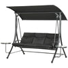 3 Seat Outdoor Swing Chair Steel Swing Bench Porch Swing With Adjustable Canopy, Coffee Tables and Cushion for Patio Garden, Dark