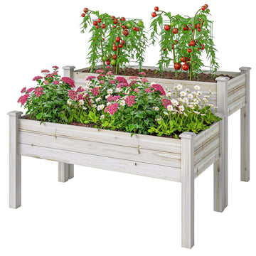 2 Tiers Wood Plant Raised Bed Flower Vegetable Herb Grow Box Stand Garden  Step Planter Stand Free Combination