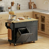 Kitchen Island Cart with Charging Station and Drop Leaf, Kitchen Island Table on Wheels with Trash Can Cabinet